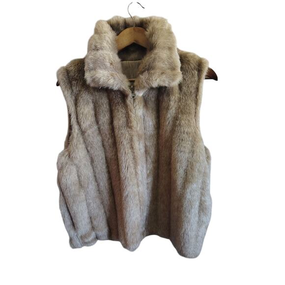 Atelier by B Thomas Faux Fur Vest Tan Womens Size Large - Picture 2 of 4